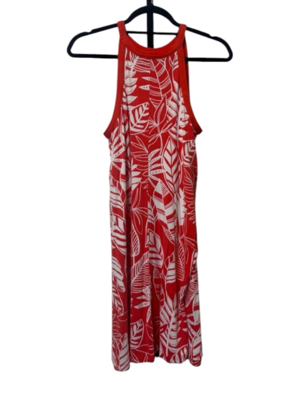 Old Navy Red/orange and White Leaf-Print Sleeveless Dress